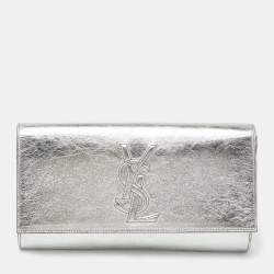 Pre Owned YVES Saint Laurent Silver Leather Cassandre Clutch