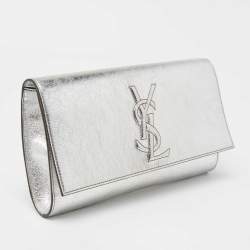 Pre Owned YVES Saint Laurent Silver Leather Cassandre Clutch