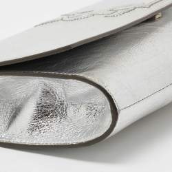 Pre Owned YVES Saint Laurent Silver Leather Cassandre Clutch