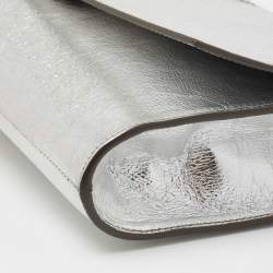 Pre Owned YVES Saint Laurent Silver Leather Cassandre Clutch