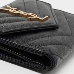 Pre Owned محفظة سان لوران باريس مونوغرام جلد أسود ماتيلاس مضغوطة