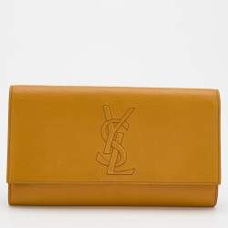 Pre Owned Yves Saint Laurent Mustard Leather Belle De Jour Flap Clutch