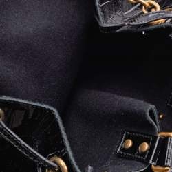 Pre Owned Yves Saint Laurent Croc Effec Patent Leather Drawstring Hobo