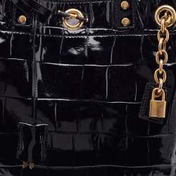 Pre Owned Yves Saint Laurent Croc Effec Patent Leather Drawstring Hobo