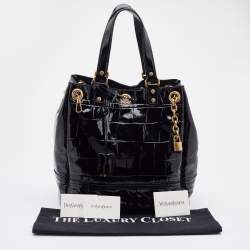 Pre Owned Yves Saint Laurent Croc Effec Patent Leather Drawstring Hobo