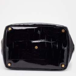 Pre Owned Yves Saint Laurent Croc Effec Patent Leather Drawstring Hobo