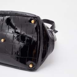 Pre Owned Yves Saint Laurent Croc Effec Patent Leather Drawstring Hobo