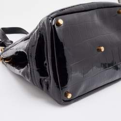 Pre Owned Yves Saint Laurent Croc Effec Patent Leather Drawstring Hobo