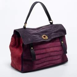Yves Saint Laurent Multicolor Croc Embossed Leather and Suede Large Muse Two Top Handle Bag