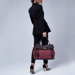 Yves Saint Laurent Multicolor Croc Embossed Leather and Suede Large Muse Two Top Handle Bag