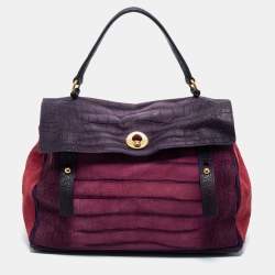 Yves Saint Laurent Multicolor Croc Embossed Leather and Suede Large Muse Two Top Handle Bag
