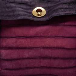 Yves Saint Laurent Multicolor Croc Embossed Leather and Suede Large Muse Two Top Handle Bag