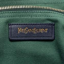 Yves Saint Laurent Navy Blue/Green Leather and Canvas Muse Two Top Handle Bag