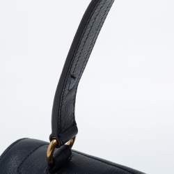 Yves Saint Laurent Navy Blue/Green Leather and Canvas Muse Two Top Handle Bag