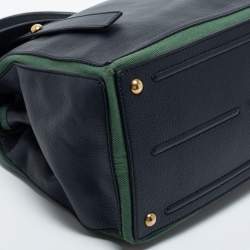 Yves Saint Laurent Navy Blue/Green Leather and Canvas Muse Two Top Handle Bag
