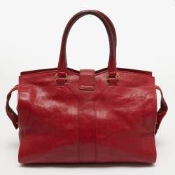 Pre Owned Yves Saint Laurent Red Leather Medium Cabas Chyc Tote