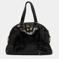 Pre Owned حقيبة سان لوران موس جلد لامع بني كبيرة 