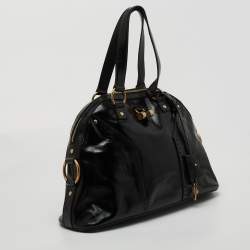 Pre Owned حقيبة سان لوران موس جلد لامع بني كبيرة 