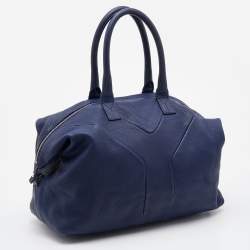 Pre Owned Yves Saint Laurent Navy Blue Leather Easy Y Satchel