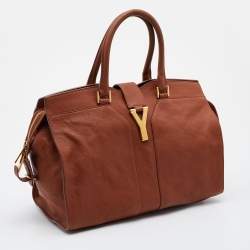 Pre Owned Yves Saint Laurent Brown Leather Medium Cabas Y-Ligne Tote