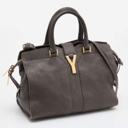 Pre Owned Yves Saint Laurent  Dark Grey Leather Small Cabas Y-Ligne Tote