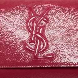 Pre Owned Yves Saint Laurent Fuchsia Patent Leather Belle De Jour Flap Clutch