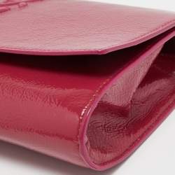 Pre Owned Yves Saint Laurent Fuchsia Patent Leather Belle De Jour Flap Clutch