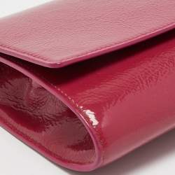 Pre Owned Yves Saint Laurent Fuchsia Patent Leather Belle De Jour Flap Clutch