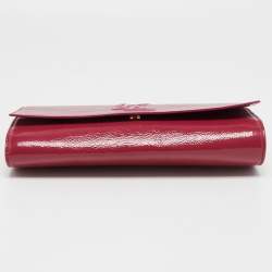 Pre Owned Yves Saint Laurent Fuchsia Patent Leather Belle De Jour Flap Clutch