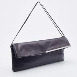 Pre Owned Yves Saint Laurent Black Leather Fold over Clutch
