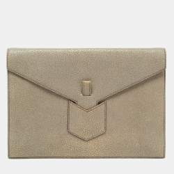 Pre Owned Yves Saint Laurent Khaki Stingray Embossed Leather Envelope Clutch