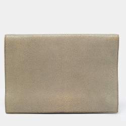 Pre Owned Yves Saint Laurent Khaki Stingray Embossed Leather Envelope Clutch