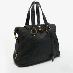 مملوكة مسبقًا Yves Saint Laurent Black Crinkled Glossy Leather Muse Messenger Bag