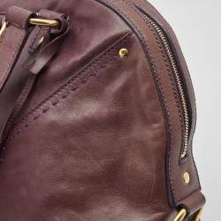 Pre Owned Yves Saint Laurent Purple Leather Oversized Muse Bag