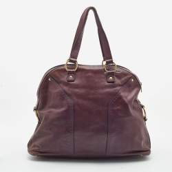 Pre Owned Yves Saint Laurent Purple Leather Oversized Muse Bag