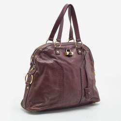 Pre Owned Yves Saint Laurent Purple Leather Oversized Muse Bag