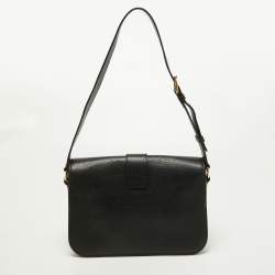 Pre Owned حقيبة كتف سان لوران شيك كبيرة جلد لامعة منقوشة بنية داكنة