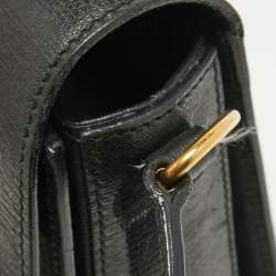 Pre Owned حقيبة كتف سان لوران شيك كبيرة جلد لامعة منقوشة بنية داكنة