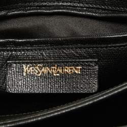 Pre Owned حقيبة كتف سان لوران شيك كبيرة جلد لامعة منقوشة بنية داكنة