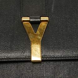 Pre Owned حقيبة كتف سان لوران شيك كبيرة جلد لامعة منقوشة بنية داكنة