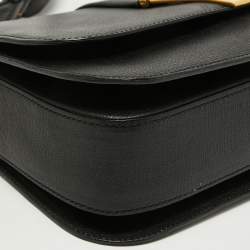 Pre Owned حقيبة كتف سان لوران شيك كبيرة جلد لامعة منقوشة بنية داكنة