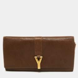 Yves Saint Laurent Brown Leather Y Line Flap Continental Wallet