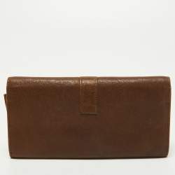 Pre Owned Yves Saint Laurent Brown Leather Y Line Flap Continental Wallet