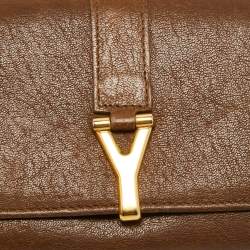 Pre Owned Yves Saint Laurent Brown Leather Y Line Flap Continental Wallet