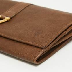 Pre Owned Yves Saint Laurent Brown Leather Y Line Flap Continental Wallet