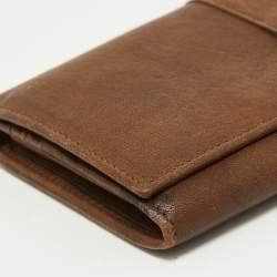 Pre Owned Yves Saint Laurent Brown Leather Y Line Flap Continental Wallet