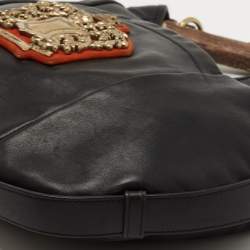 Pre Owned Yves Saint Laurent Black Leather Mombasa Crest Hobo