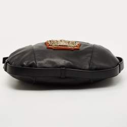Pre Owned Yves Saint Laurent Black Leather Mombasa Crest Hobo