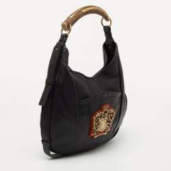Pre Owned Yves Saint Laurent Black Leather Mombasa Crest Hobo