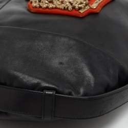 Pre Owned Yves Saint Laurent Black Leather Mombasa Crest Hobo